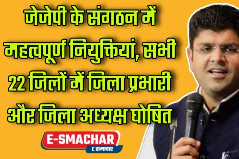 Haryana JJP: पार्टी ने संगठन की मजबूती को लेकर की महत्वपूर्ण नियुक्तियां... इन 22 जिलों मे प्रभारी और अध्यक्षों की हुई नियुक्ति